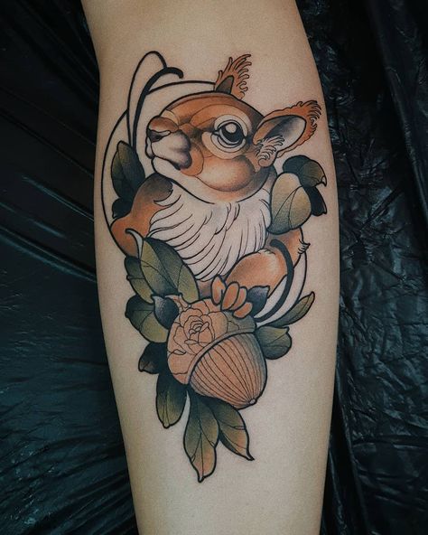 Traditional Tattoo Animals, Beautiful Spine Tattoos, Germany Tattoo, Squirrel Tattoo, Wood Tattoo, Spine Tattoo Ideas, Goth Tattoo, Spine Tattoo, Next Tattoo