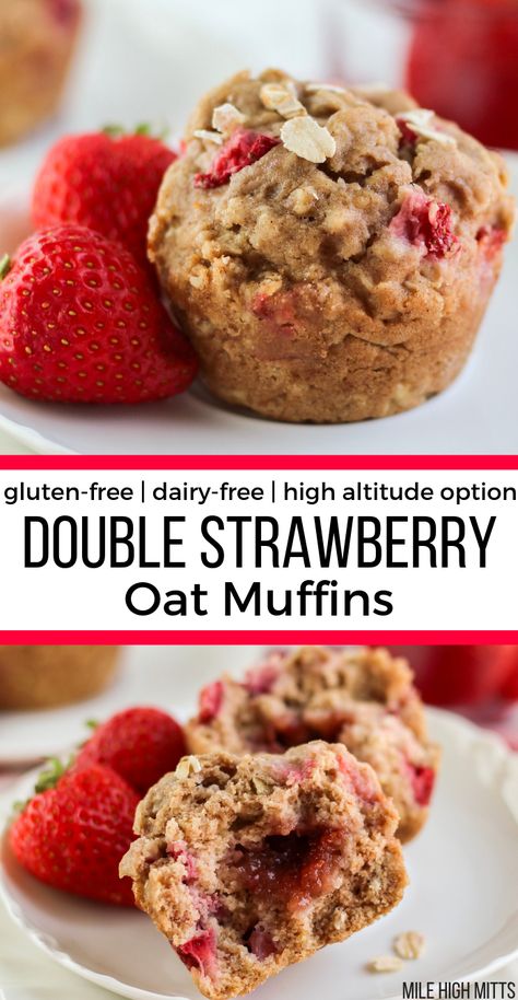 Strawberry Oat Muffins, Gluten Free Strawberry Muffins, Strawberry Oatmeal Muffins, Diced Strawberries, Gluten Free Dairy Free Muffins, Gf Muffins, Casserole Healthy, Smoothies Healthy, Gluten Free Bagels