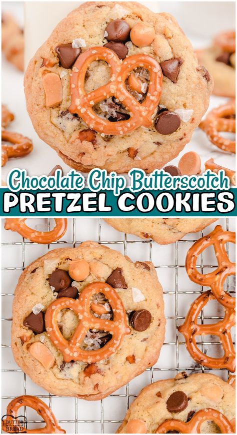 Loaded Cookies, Pretzels Chocolate, Best Easy Dessert Recipes, Cookies Jar, Butter Pretzels, Salty Cookies, Pretzel Cookies, Basic Cookies, Caramel Bits