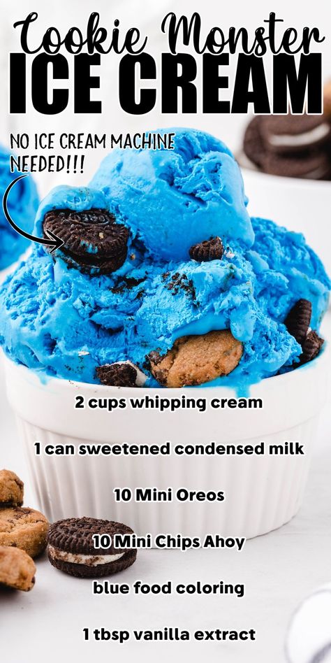 Ice Cream From Scratch, Cookie Monster Ice Cream, Monster Ice Cream, Ice Cream Maker Recipes, Easy Bake, Lost 100 Pounds, Homemade Ice Cream Recipes, Easy Snack Recipes, Easy Baking Recipes Desserts