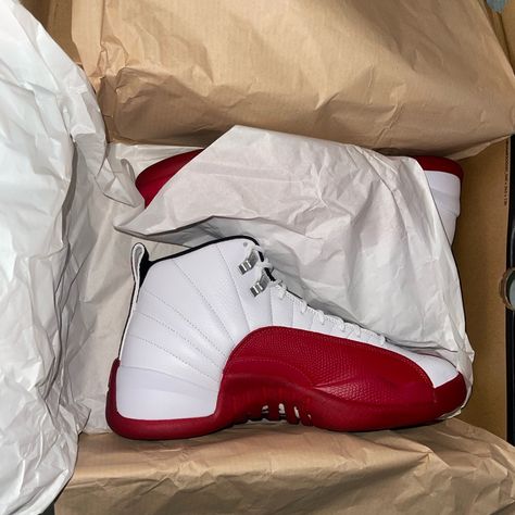 Men’s Jordan 12 Cherry 2023 Size 10 Jordan 12’s, Jordan 12 Cherry, Fye Shoes, Jordan Shoes Men, Red And White Jordans, Money Planner, Jordan Retro 12, 2023 Color, Rainbow Shoes