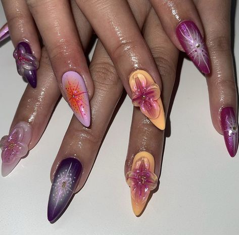 Orchid Nails, Nails Yellow, Almond Acrylic Nails, Bling Acrylic Nails, Kawaii Nails, Dream Nails, Fire Nails, Funky Nails, Pretty Acrylic Nails