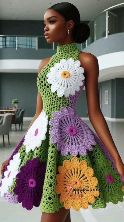 CROCHET PATTERNS AND INSPIRATION | "All my bright places"😘♥️♥️💕 All contents on this page are the property of "Threadsculptor". Unauthorized use, reproduction or… | Instagram Crochet Cute Clothes, Vestidos A Crochet, Bright Dresses, Flower Pattern Dress, Mode Crochet, Crochet Dresses, Crochet Clothing And Accessories, Crochet Fashion Patterns, Crochet Dress Pattern