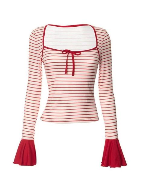 2023 Buy Striped Print Bow Trumpet Sleeve Long Sleeve Tee under US$23 in Tops&Tees Online Store. Free Shipping with US$69+. Check reviews and buy it today. Style: Casual/Street/Vintage/Sweet/Preppy Fabric Content: Polyester Fit Type: Slim Fit Neckline: Square Neck Sleeve Length: Long Sleeve Use code pin23 for an extra 23% off! #vintage #vintagestyle #newyear #newyearseve #christmas #spring #summer #summerstyle #streetstyle #outfits #ootd #trendyoutfits #fashionista #casualoutfits #longsleeve Grunge Summer Outfits, Preppy Fabric, Grunge Summer, Red Striped Shirt, Striped Tops, Trumpet Sleeves, Xmas 2024, 2000s Outfits, Vintage Preppy