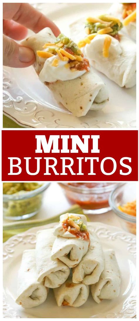 Mini Burritos, Mexican Appetizer, Beans And Cheese, Mexican Appetizers, Meat Appetizers, Cheese Serving, Mini Foods, Small Bites, Mexican Dishes