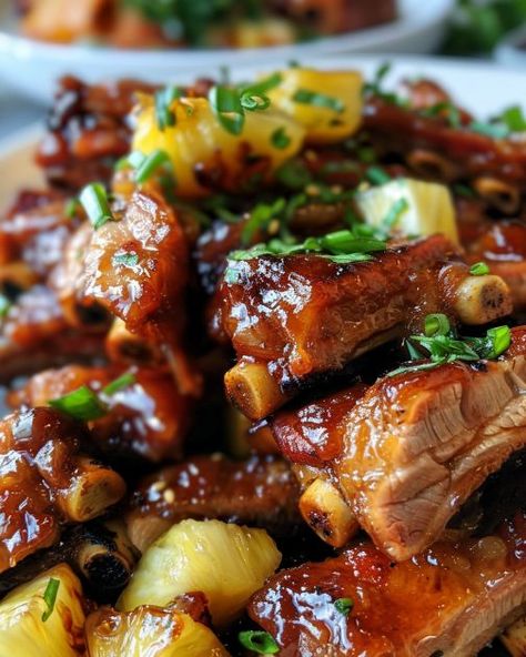 Meat Vegetable Soup, Pineapple Teriyaki, Slow Cooked Ribs, Cooktop Cove, Slow Cooker Ribs, Hawaiian Recipes, Pork Rib Recipes, Soup Ideas, Pork Dinner