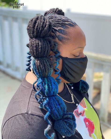 Bubble Braids On Locs, Bubble Braid Locs, Bubble Locs, Locs Barbie Ponytail, Loc Bubble Ponytail, Barbie Ponytail Locs, Bubble Pony, Mermaid Locs On Real Locs, Natural Hair Salon