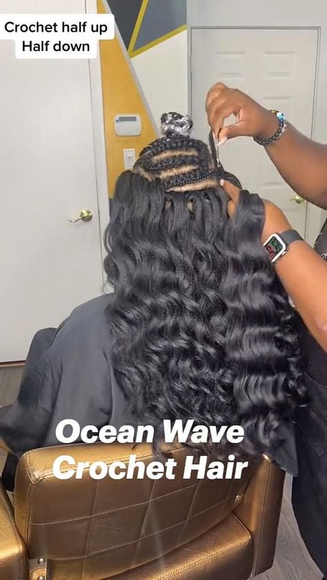 Ocean Wave Crochet Half Up Half Down in 2022 | Crochet hair styles, Crochet curls hairstyles, Best crochet hair Sew In Hairstyles Water Wave, Wave Braids Hairstyles, Jazz Water Crochet Hair, Crochet Hair Straight Hairstyles, Simple Crochet Hairstyles For Black Women, Hair Styles 2023 Black Women, Crochet Hairstyles For Black Women Straight, Loose Crochet Hair, Crochet With Human Hair Black Women