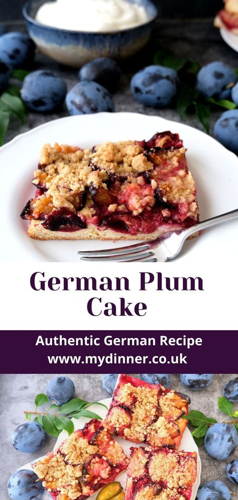 plum cake on a plate Plum Streusel Cake, German Plum Sheet Cake, Plum Crumble Cake, Plum Sheet Cake, Italian Plum Cake Recipes, German Plum Cake With Streusel, German Plum Cake Recipe, Plum Platz, Plum Traybake