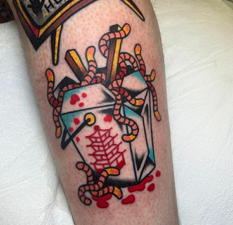 Creepy Neo Traditional Tattoo, It Tattoos Stephen King, Vampire Stake Tattoo, Movie Reference Tattoos, Traditional Movie Tattoo, Halloween Movie Tattoos, Slasher Tattoo, Horror Traditional Tattoo, Traditional Horror Tattoo