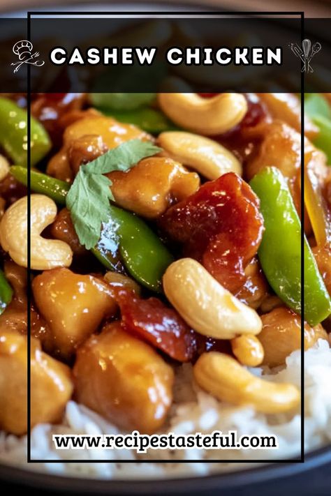 A delicious and easy-to-make Cashew Chicken recipe that features tender chicken, crunchy cashews, and vibrant vegetables in a savory sauce. Perfect served over rice or noodles for a satisfying meal. Cashew Chicken Recipe, Cashew Chicken, Sauteed Chicken, Asian Foods, Savory Sauce, Sauteed Vegetables, Quick Weeknight Meals, Tender Chicken, Satisfying Food