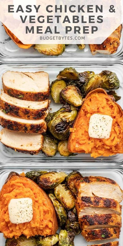 This simple chicken and vegetable meal prep is an easy way to prepare meals ahead to save time and money, plus it's customizable! BudgetBytes.com Healthy Dinner Prep Meals, Best Lunch Meal Prep Recipes, Keto Dinner Prep For The Week, Easy Meal Prepping For Beginners, Meal Prepping Ideas For Beginners, Healthy Meal Prep On A Budget For Two, Simple Clean Meal Prep, Easy Meal Prep Ideas Chicken, Chicken Weekly Meal Prep