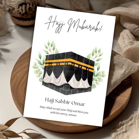 Eucalyptus Hajj Mubarak Islamic Editable Greeting Card Template, Hajj Mabrook Muslim Celebration Eid Gift Kaaba, Umrah, Printable Pilgrimage Candy Box Diy, Umrah Mubarak, Art Markers Drawing, Hajj Mubarak, Markers Drawing, Art Markers, Eid Gift, Greeting Card Template, Box Diy