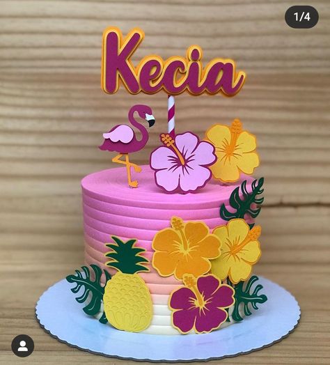 Tropical Birthday Cake Simple, Hawaiian Theme Cakes, Tropical Birthday Cake, Hawaiian Cake, Fruit Birthday Party, Barbie Party Decorations, Baby First Birthday Cake, Flamingo Cake, Fruit Birthday