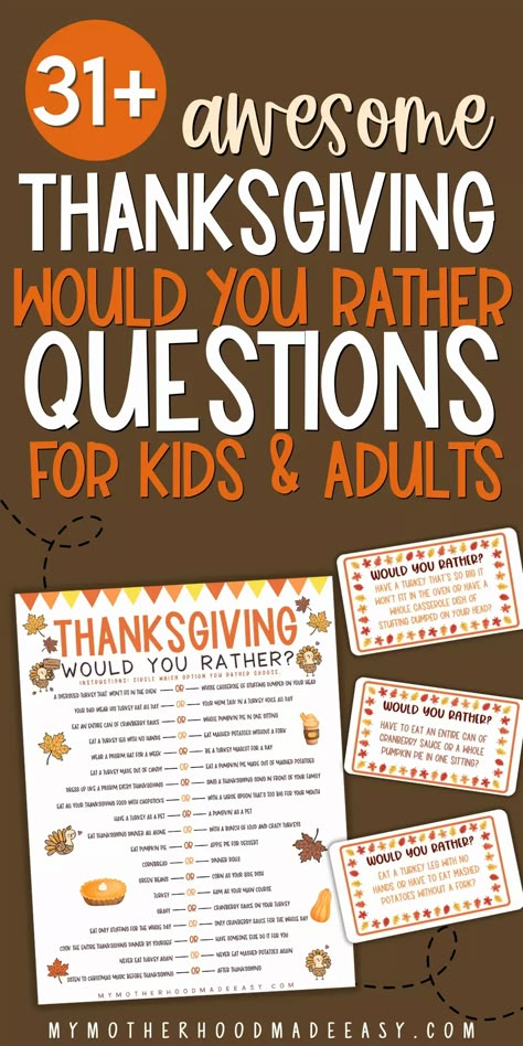 fun thanksgiving would you rather questions Looking for the perfect Thanksgiving would you rather questions for kids? Well, you’re in luck! Keep reading to see over 31 Thanksgiving would you rather questions for kids that the whole family will love! Also, don’t forget to grab our free printable version (PDF) of all the questions! Thanksgiving Questions, Thanksgiving Bingo, Questions For Kids, Thanksgiving Games For Kids, Free Thanksgiving Printables, Rather Questions, Thanksgiving Words, Thanksgiving Activities For Kids, Would You Rather Questions