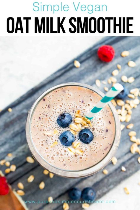 This is the best oat milk smoothie recipe! It’s so tasty and refreshing and could not be easier to make. Made with oat milk, banana, blueberries, raspberries, and peanut butter, it’s a healthy smoothie with 495 calories per serving, making it the perfect breakfast or snack. This smoothie is great for meal prep and is kid friendly too! Best Oat Milk, Oat Milk Smoothie, Milk Smoothie Recipes, Collagen Smoothie, Milk Banana, Banana Peanut Butter, Blueberry Oat, Oat Smoothie, Milk Smoothie