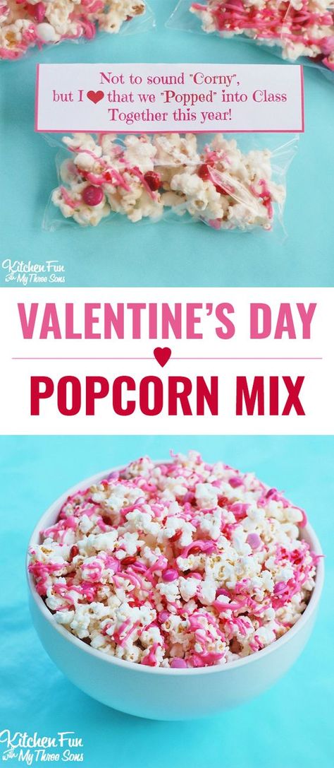 Munchies Ideas, Daycare Treats, Vday Treats, Popcorn Valentine, Valentine's Candy, White Chocolate Popcorn, Valentines Treats, Preschool Pictures, Mommy Ideas