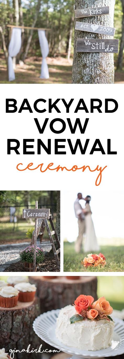 Backyard vow renewal | rustic wedding idea | anniversary party | backyard wedding ideas | Vintage DIY ceremony | GinaKirk.com @ginaekirk Backyard Vow Renewal, Wedding Vow Renewal Ceremony, 10th Anniversary Party, Vowel Renewal, Renewal Ceremony, Renewal Wedding, Vow Renewal Ceremony, Wedding Renewal Vows, 10th Wedding Anniversary