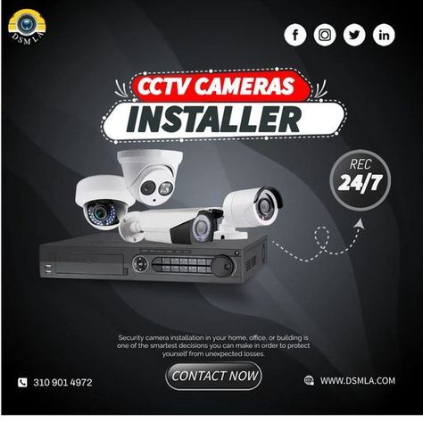 CCTV Security Cameras LA At DSMLA, we feature a wide spectrum of IP and CCTV security cameras, as well as pre-configured and custom-designed security systems to fit any budget. We specialize in integrating HD quality surveillance cameras with NVRs and VMS recording solutions, wireless networking, and other essential surveillance technologies to provide an end-to-end professional security solution for your business. Cctv Security Systems, Cctv Camera Installation, Security Camera Installation, Ip Security Camera, Home Security Camera Systems, Security Safes, Cctv Surveillance, Cctv Security Cameras, Security Systems