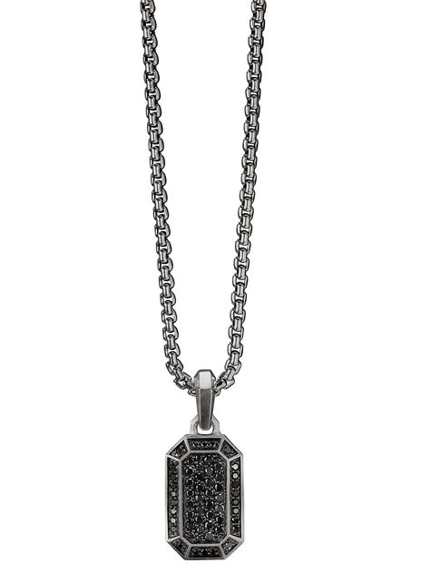 sterling silver 14mm diamond pavé amulet from DAVID YURMAN featuring rectangle frame, pavé setting, diamond accents and polished finish. Please note that the chain pictured is not included with this item.. To ensure the shine and polish of your David Yurman piece, wash with a little non-bleach, soapy water and wipe clean with a soft cloth.. Expensive Diamond, David Yurman Jewelry, Rectangle Frame, Secret Society, Men Jewelry, Black Diamonds, Soapy Water, Watch Necklace, David Yurman