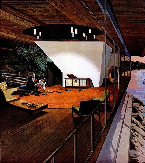 Motorola House Of The Future, House Of The Future, Googie Architecture, Mid Century Illustration, Mid Century Architecture, Mid Century Modern Interiors, Retro Interior, Vintage Interiors, Vintage Interior