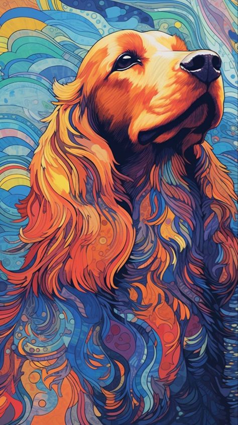 Flying Bulldog Art | DIGITAL ART | Dog Cocker Spaniel Wallpaper, Cocker Spaniel Painting, Dog Painting Pop Art, Cocker Spaniel Art, Dog Flying, Colorful Dog Art, Animal Paintings Acrylic, Dog Portraits Art, Lion Cat