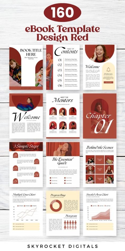 EBOOK TEMPLATE RED - EDITABLE CANVA TEMPLATE - Digital and Print Use This easy to use ebook template in red is perfect for effortless and quick design for your own ebook. Whether you are an author, course creator, lifestyle coach or someone who wants to have a passive side hustle this 2-in-1 ebook and workbook template is great for you. With its beginner and user-friendly layout and editable features, you can easily match any type of content to fit ANY of your needs and brand style. The perfect Ebook Design Layout, Booklet Design Layout, Ebook Layout, Canva Course, Ebook Template Design, Workbook Cover, Elearning Design, Brand Marketing Strategy, Business Model Canvas