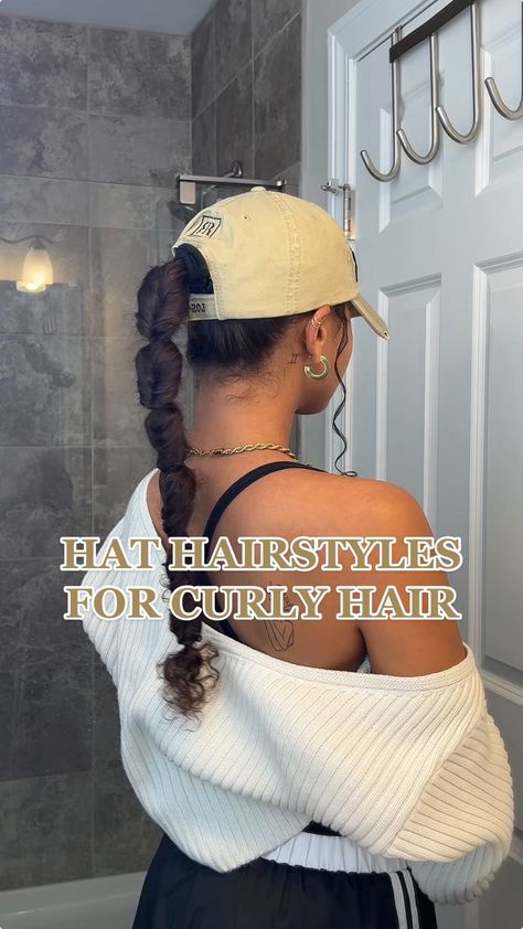 Curly Hair Hat Hairstyles, Hairstyles With A Hat, Hairstyle With Hat, Faux Fishtail Braid, Faux Fishtail, Ashlee West, Easy Curled Hairstyles, Curly Hairstyle Ideas, Cap Hairstyles