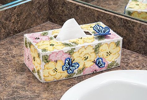 Facial Tissue Box, Kleenex Box Cover, Plastic Canvas Coasters, Stitching Ideas, Paper Case, Plastic Canvas Stitches, Mary Maxim, Kleenex Box, Yarn Storage