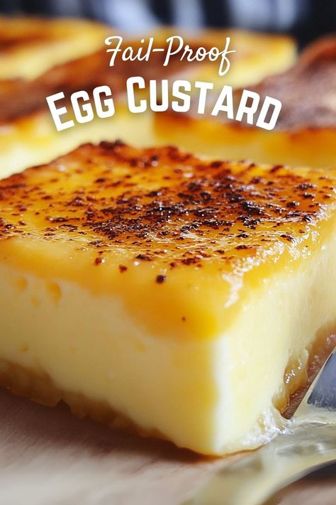 Enjoy a creamy and delicious Fail-Proof Egg Custard that's perfect for dessert! This easy recipe provides a rich, smooth texture and delightful flavor. Great for family gatherings or a sweet treat any day. Serve it chilled for the best experience! Easy Custard Desserts, Best Custard Recipe, Amish Custard Recipe, Fail Proof Egg Custard, Old Fashion Egg Custard, Recipes With Custard, Easy Custard Recipe, Egg Desserts, Egg Custard Recipe