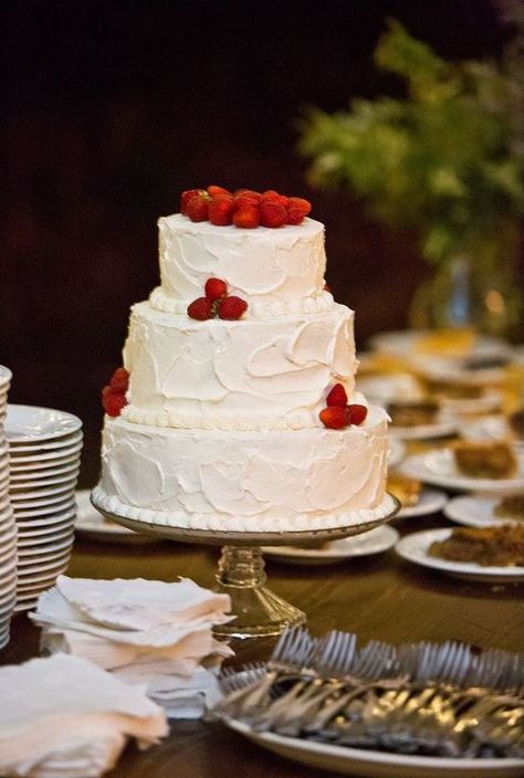 Vanilla Strawberry Wedding Cake, White Wedding Cake With Strawberries, Strawberry And Cream Wedding Cake, Strawberries And Cream Wedding Cake, Wedding Cake Strawberries, Strawberry Cake Wedding, Cream Cheese Wedding Cake, Strawberry Shortcake Wedding Cake, Wedding Cake Strawberry