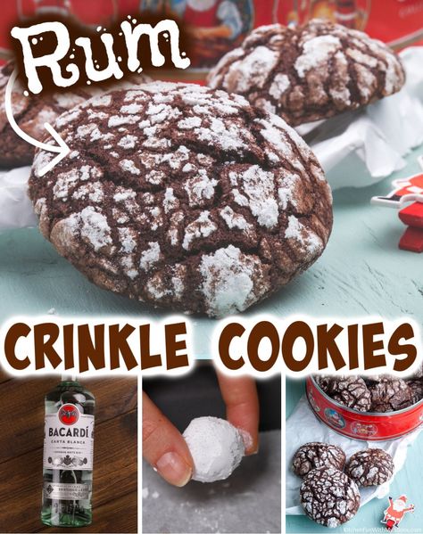 Chocolate Crinkle Cookie Recipe, Rum Cookies, Chocolate Crinkle Cookie, Sprinkle Cookies Recipe, Chocolate Crinkle Cookies Recipe, Chocolate Christmas Cookies, Crinkle Cookies Recipe, Chocolate Crinkle, Best Holiday Cookies