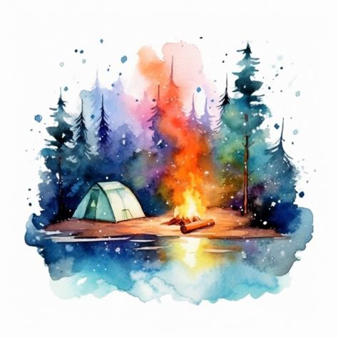 Watercolor Camping Wilderness Campfire Clipart, 12 High Quality Camping Campfire JPGs,  DOWNLOAD You will receive a digital file, no physical items will be shipped! Please download the separate folders in the archives one by one if you have a slow wifi to avoid corrupted files or errors.  INCLUDED  - 2 ZIP files - 12 (JPG files) - Size: 4096 x 4096px  PRINT  Please keep in mind that there may be slight variations in color between what you see on your screen and what prints if you plan on printin Easy Camping Paintings, Campfire Watercolor, Camping Watercolor Painting, Campfire Watercolor Paintings, Camping Scene Painting, Camp Watercolor, Watercolor Camping Scene, Campfire Clipart, Camping Watercolor