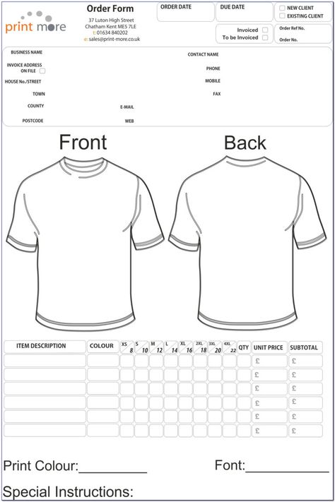 Free Printable T Shirt Order Form Templates - Form : Resume within Printable Blank Tshirt Template T Shirt Order Form Template, T Shirt Order Form, Tshirt Design Template, Business Paperwork, Shirt Order Form, Gift Certificate Template Word, Blank Clothing, Diy Planners, Cricut Business