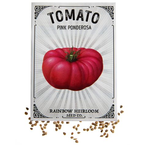 PRICES MAY VARY. PINK PONDEROSA TOMATO Seed Packet. Each packet weighs 150mg and contains approximately 40 seeds. Ready for harvest in 75 - 90 days. TOP QUALITY SEEDS for growing with high germination rates. WE OFFER HEIRLOOM & NON-GMO seeds that provide abundant & delicious homegrown nutrition. Grown & packed in the USA. OUR ORIGINAL ILLUSTRATIONS are included on each of our seed packets. We hope you enjoy our art as much as our seeds! BROUGHT TO YOU BY FAMILY FARMERS who have been growing for Tomato Seed, Tomato Seeds, Tomato Plants, Heirloom Seeds, Seed Packets, Non Gmo, Planting, Farmer, Seeds