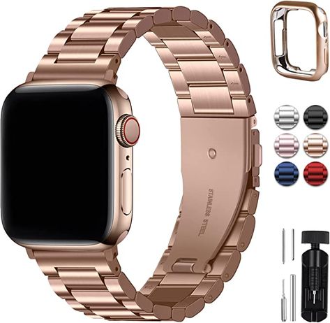 Fullmosa Compatible For Apple Watch Band 45mm 44mm 42mm 41mm 40mm 38mm, Stainless Steel iWatch Band with Case For Apple Watch Ultra Series 8 7 6 5 4 3 2 1 & iWatch SE and SE 2, 45mm 44mm 42mm Rose Gold Many color options! Apple Watch Nike, Ultra Series, Apple Watch Band, Watch Band, Apple Watch, Rose Gold, Stainless Steel, Band, Design