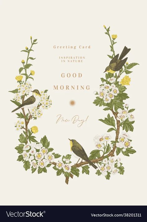 Vintage card with birds vector image Calligraphy Branding, Jaipur Wedding, Birds Vector, Flower Logo Design, Fall Flower Arrangements, Botanical Wedding Invitations, Baby Illustration, Minimal Poster, Wedding Props