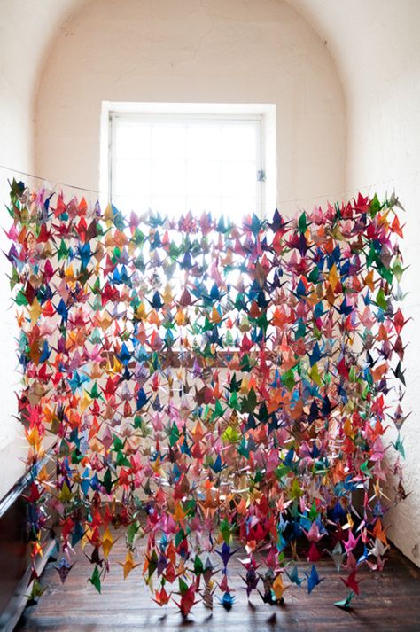 colorful oragami #teesnpoms Paper Crane Wedding, 1000 Paper Cranes, Playroom Inspiration, Origami Cranes, House Crafts, Folding Origami, Diwali Decor, Origami Crane, Diy Origami