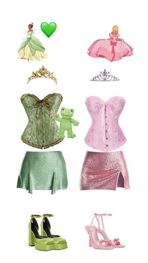 Princess Charlotte Costume, Casual Disney Character Outfits, Tiana Themed Outfit, Halloween Costumes Princess And The Frog, Princess And The Frog Group Costume, Duo Halloween Costumes Disney Princess, Tiana Corset Costume, Tinker Bell Corset Costume, Halloween Costumes Duo Disney