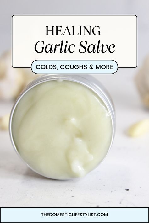 Make this healing garlic salve for natural cough and cold relief. Made with just 3 simple ingredients you alread have in your kitchen. Garlic Salve, Rosemary Salve, Scape Pesto Recipe, Best Cough Remedy, Fermented Honey, How To Store Garlic, Cold Relief, Essential Oil Safety, Homemade Tea