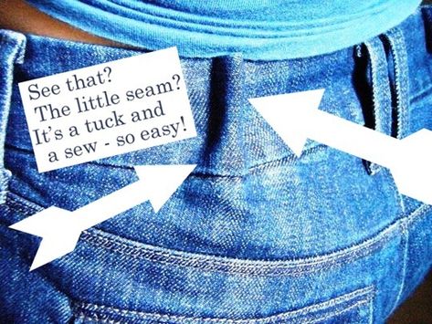 How to Make a Waistband Smaller How To Make A Waistband Smaller, Waistband Too Big, Alter Clothes, Clothes Alterations, Altering Jeans, Mending Clothes, Sewing Jeans, Sewing Alterations, Seam Rippers