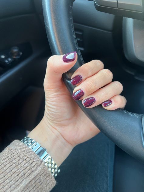 Acrylic Overlay Nails Short Fall, Plum Short Nails, Deep Berry Nails, Purple Burgundy Nails, Mulberry Nails Design, Purple Wine Nails, Maroon Purple Nails, Purple Fall Nail Ideas, Purple Nails For Fall