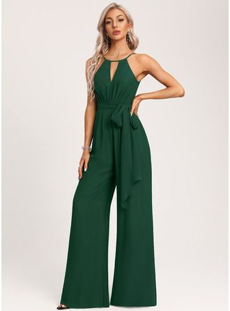 Jumpsuit/Pantsuit Halter Floor-Length Chiffon Bridesmaid Dress (007279257) - JJ's House Lisa Height, Bridesmaid Dresses Neckline, Short Sleeve Bridesmaid Dress, Bridesmaids Jumpsuits, Empire Waist Bridesmaid Dresses, Princess Bridesmaid Dress, Tea Length Bridesmaid Dresses, Knee Length Bridesmaid Dresses, Mermaid Bridesmaid