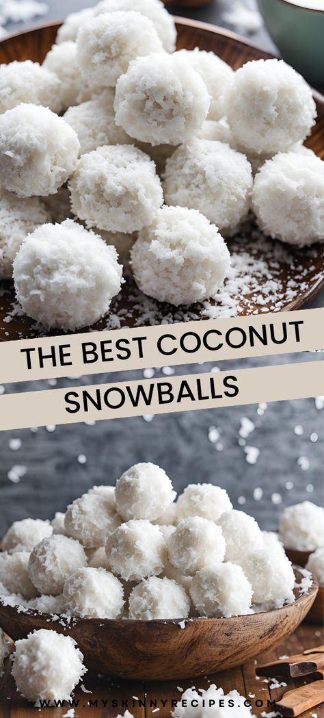 Indulge in the Best Coconut Snowballs! 🥥❄️ These delightful, no-bake treats are perfectly sweet and chewy, making them a must-have for any occasion. Easy to make with just a few ingredients, they're a beautiful addition to your dessert spread. Customize with your favorite add-ins like nuts or chocolate chips for an extra twist! 🍫🌰 Ready in just 15 minutes (plus chilling time) and perfect for sharing. #CoconutSnowballs #NoBakeTreats #HolidayDesserts #SweetTreats #myskinnyrecipes Coconut Snowball Truffles, Sweet Condensed Milk Snowballs, Coconut Christmas Treats, Snowball Dessert, No Bake Coconut Balls, Coconut Snowball Cookies, Snowball Candy, Cream Filled Cupcakes, Snow Cookies