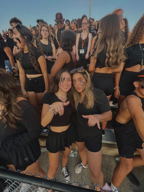 Black Out Game Football, Black Out Themed Football Game, Black Out Outfits For Football Games, Black Out Fnl, Blackout Football Game Theme Outfit, Black Out Football Game Outfits, Black Out Football Game, Fnl Fits, Football Eye Black