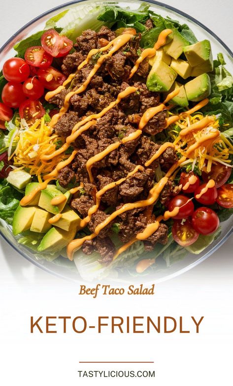 Craving a delicious meal that’s both satisfying and perfect for your keto diet? You can make a Keto Beef Taco Salad that’s bursting with flavor while staying low in carbs. Tap read to copy this recipe. keto beef taco salad recipe low carb beef taco salad recipe beef dinner recipe ideas low carb beef recipe ideas easy keto dinner ideas Keto Diet Salad Recipes, Keto Taco Salad Low Carb, Keto Taco Night, Keto Dressings For Salads, Keto Taco Recipes, Taco Salad Keto, Low Carb Beef Recipes, Beef Recipe Ideas, Beef Taco Salad Recipe