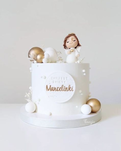 FINEZJA - Torty Monika Biskup on Instagram: "🤍😇🤍 . . . Napis alfabet @minioweformy3d wersja casual mini 😊 #cake #cakes #cakeart #cakedesigne #instacake #instacakedesign #cakelove #polandcake #babygirl #babycake #cakespoland #torty #tort #tortnachrzest #tortnachrzestdladziewczynki #chrzestswiety #tortdladziewczynki #tortynazamowienie #kochampiec #figurkazmasycukrowej #saracino #saracinopolska @saracinodolci #saracinomodelingpaste #angelcake #angelcakes #tortzaniołkiem #tortzaniolkiem #finezja Ballet Birthday Cakes, Fruit Cake Design, First Communion Cake, Ballet Birthday, Cake Models, Communion Cakes, Cake Recipes From Scratch, Beautiful Birthday Cakes, Baptism Cake