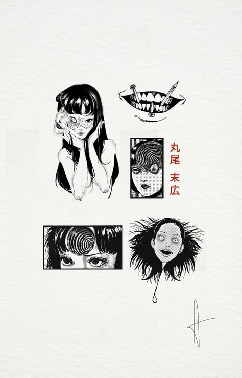 Scary Japanese Tattoo, Junji Ito Artist, Junji Ito Flash Tattoo, Tomie Kawakami Tattoo, Junji Ito Inspired Tattoo, Juno Ito Tattoo, Junji Ito Uzumaki Tattoo, Creepy Japanese Tattoo, Jinjo Ito Art