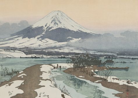 Kawaguchi Lake (Kawaguchi Ko), from the series Ten Views of Fuji (Fuji Jikkei) by Hiroshi Yoshida Printmaking Artists, Hiroshi Yoshida, Japanese Paintings, Magic Mountain, Monte Fuji, Japan Painting, Mont Fuji, Japanese History, Japanese Artwork