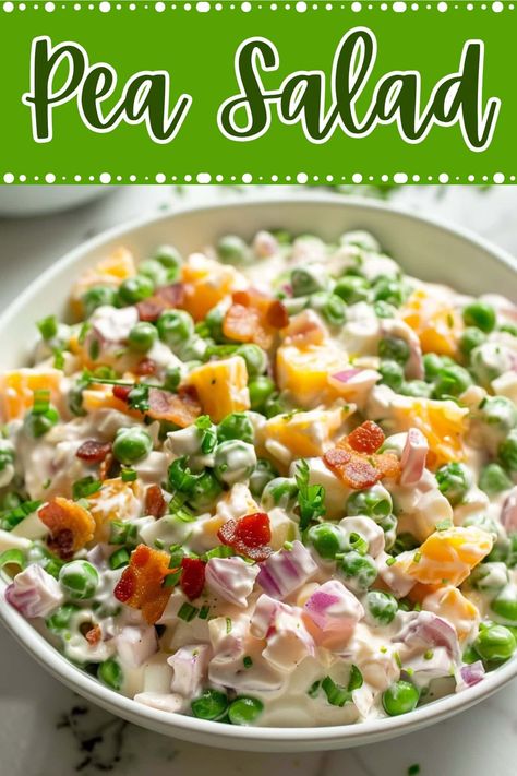 Classic Pea Salad Recipes, Pea Onion Bacon Salad, Salad With Bacon Bits, Pea Salads, Bacon Pea Salad 12 Tomatoes, Pea Salad With Frozen Peas, Classic Pea Salad, Nana’s Marinated Pea Salad, Pea Salad With Bacon